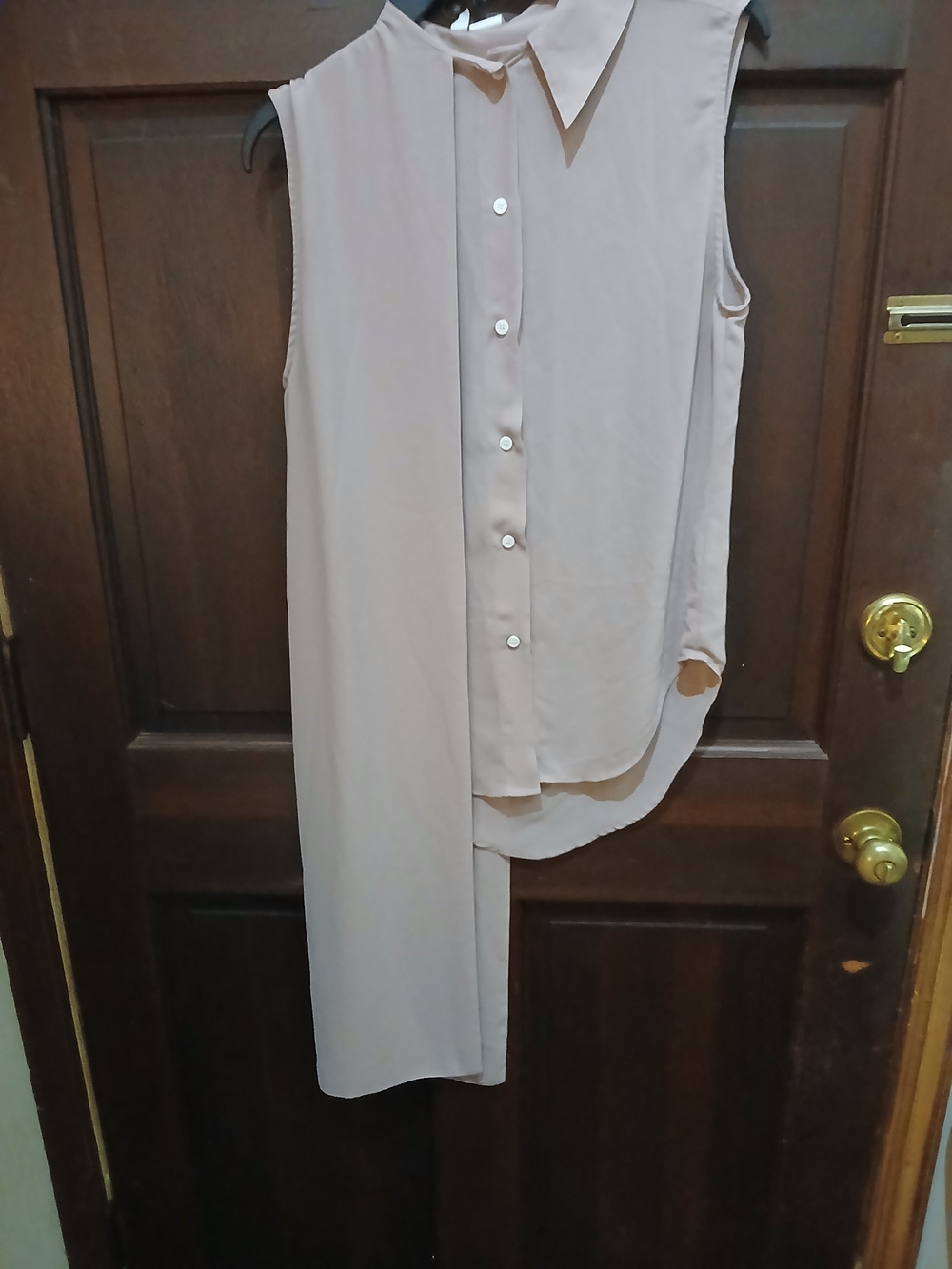 OAK Sleeveless Button-Front Blouse -Tan Chiffon With Long Sash Size XS